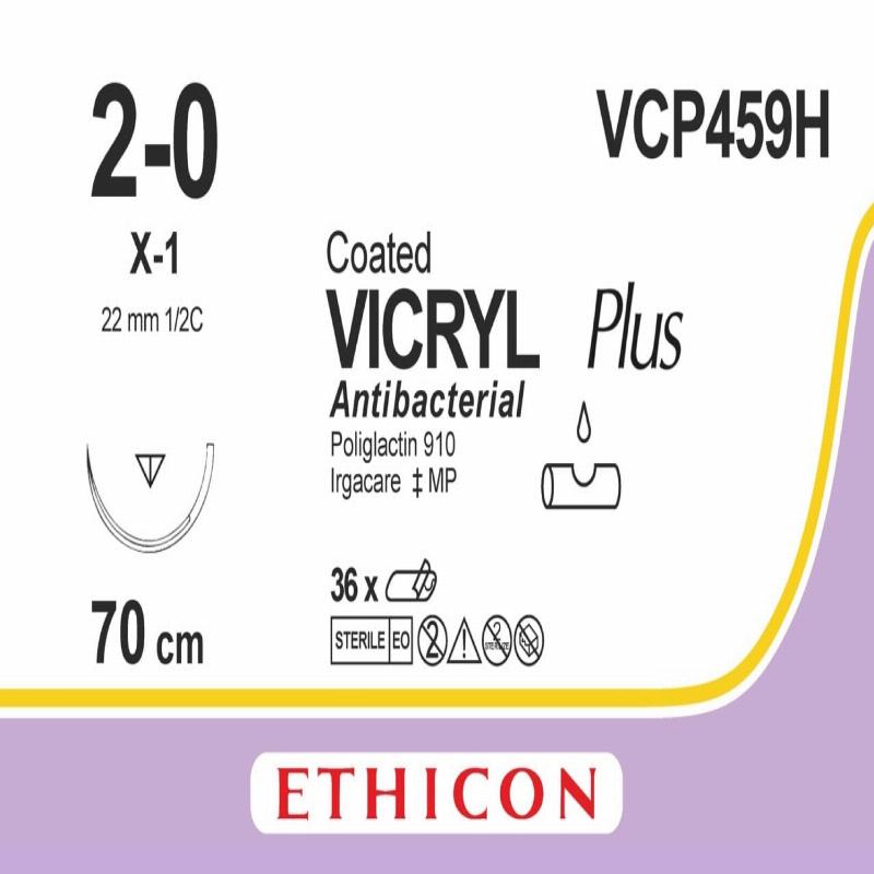 VICRYL PLUS непофарбований 70см M3 USP2/0 одна голка X-1, тип зворотньо-ріжуча Reverse Cutting, 22мм, 1/2 кола